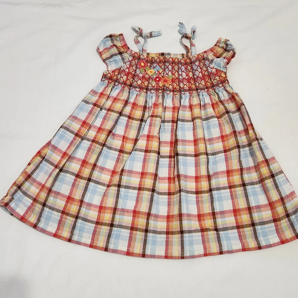 Gymboree Y2k Island Getaway Plaid Embroidered Flowers Smocked Dress 18-24 Months